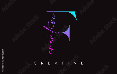 F Letter Design with Creative Cut and Serif Font in Purple Blue Colors Vector