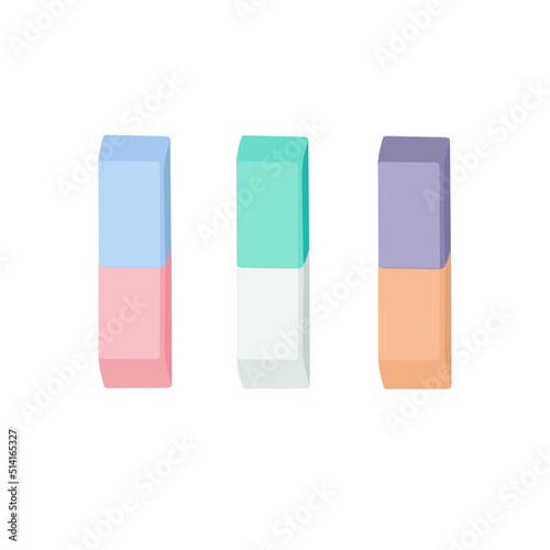 A set of multi-colored erasers. Vector illustration isolated on white background.