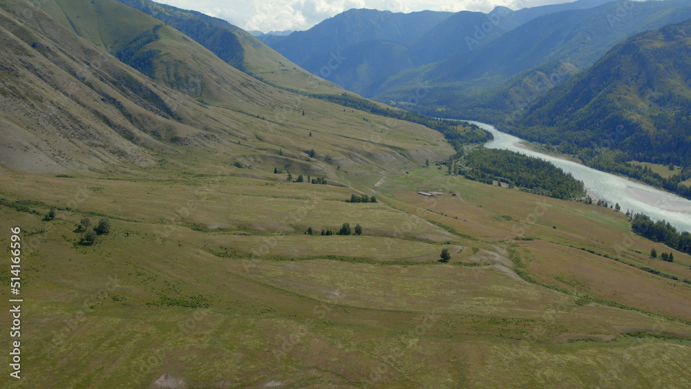 Valley and mountains of Ak-Kem with river Katun in Altai