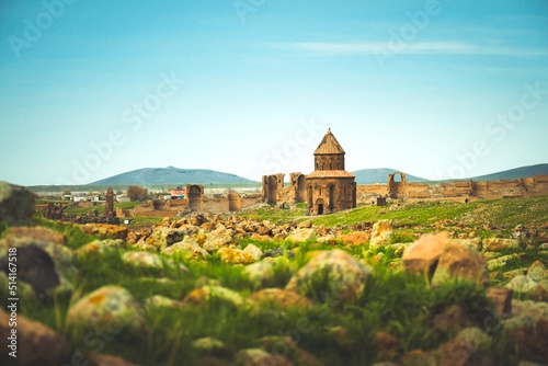 Ani site of historical cities (Ani Harabeleri). Important trade route Silk Road in Middle Agesand. Historical Church and temple in Ani, Kars, Turkey. photo