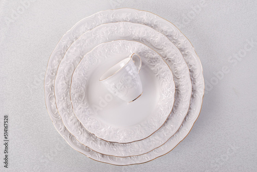 Photography Luxury and elegant porcelain dinner set with a classy golden design