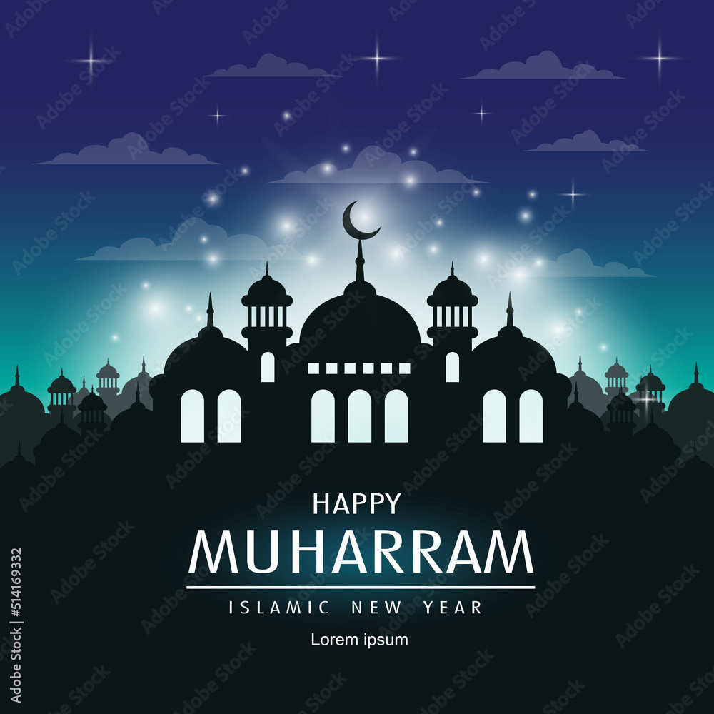 Happy Islamic New Year Muharram with mosque light spot effect