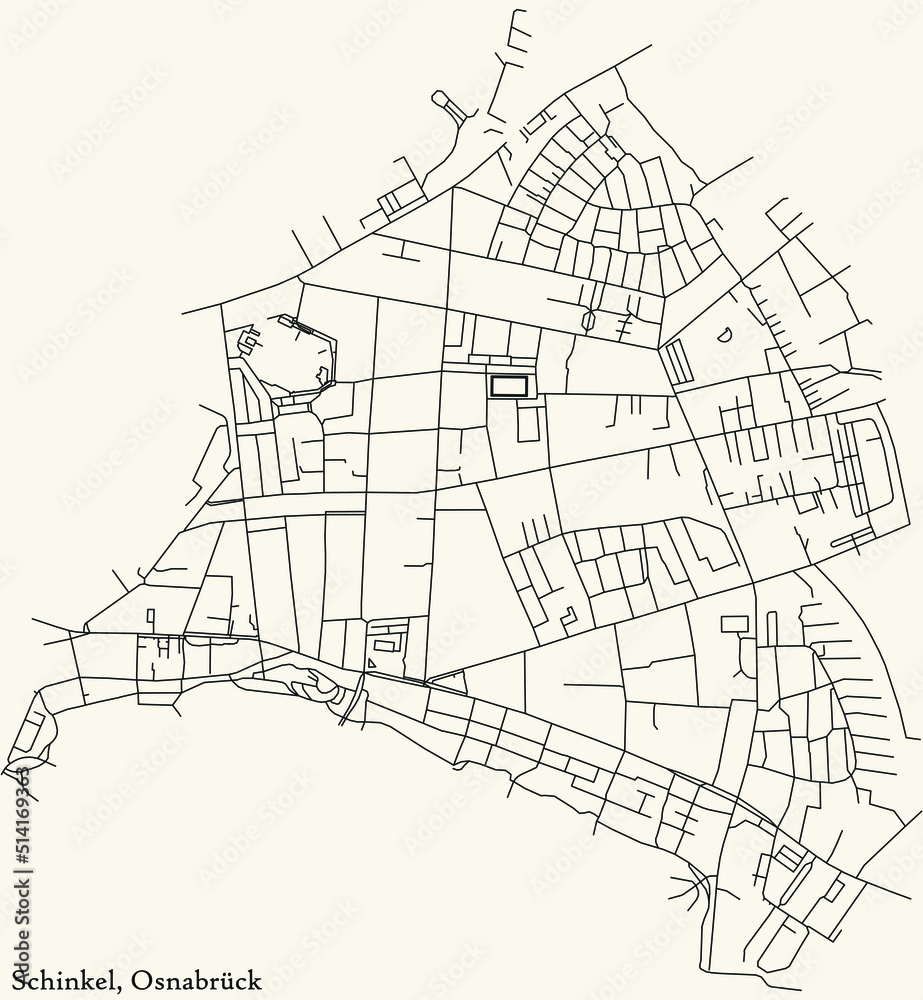 Naklejka premium Detailed navigation black lines urban street roads map of the SCHINKEL DISTRICT of the German regional capital city of Osnabrück, Germany on vintage beige background