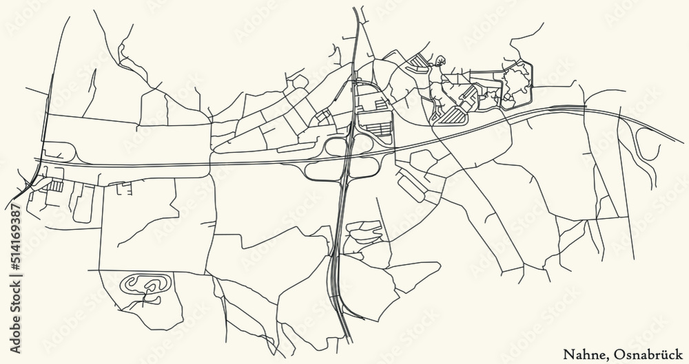 Obraz premium Detailed navigation black lines urban street roads map of the NAHNE DISTRICT of the German regional capital city of Osnabrück, Germany on vintage beige background