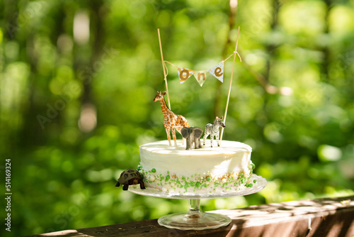 Canvas Print Minimalism birthday cake in scandinavian style for baby for first year birthday