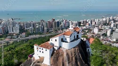 Aerial cityscape of downtown Vitoria state of Espirito Santo Brazil. Bulldings and avenues landmark of city of Vitoria Espirito Santo. Brazilian coast town capital city. Downtown district. photo