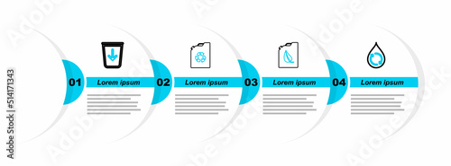 Set line Recycle clean aqua, Bio fuel canister, Eco and Send to the trash icon. Vector