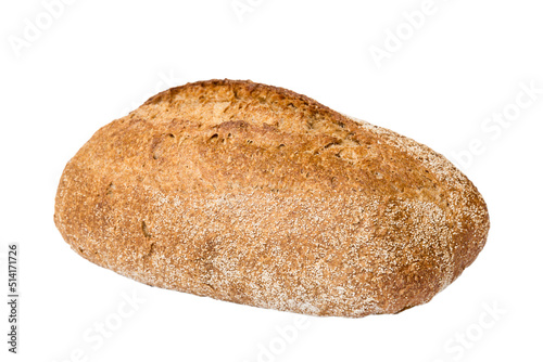 Bread top view cut out. Freshly backed Bread isolated on white background. Fresh organic loaf