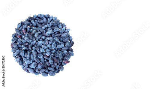 Circle of ripe honeysuckle berries on a white background