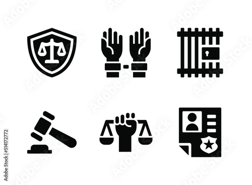 Simple Set of Justice And Law Related Vector Solid Icons. Contains Icons as Law Protection, Arrest, Prison and more.