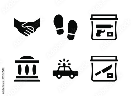Simple Set of Justice And Law Related Vector Solid Icons. Contains Icons as Legal Agreement, Footstep, Evidence and more.