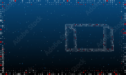 On the right is the football goal symbol filled with white dots. Pointillism style. Abstract futuristic frame of dots and circles. Some dots is red. Vector illustration on blue background with stars