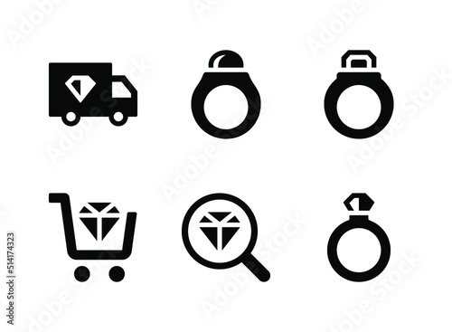 Simple Set of Jewelry Related Vector Solid Icons. Contains Icons as Jewel Ring, Diamond Ring and more.