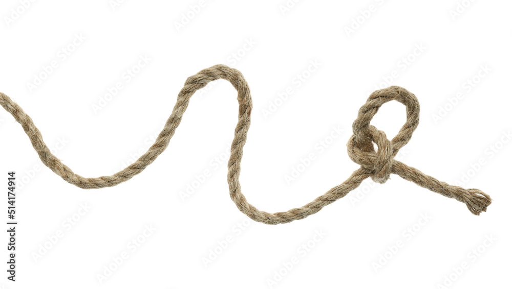 Hemp rope with knot on white background Hemp rope with knot on white background