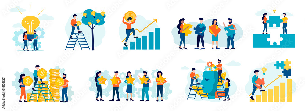 Symbol of teamwork, cooperation, partnership. Strategy, planning and success concept. Vector illustration