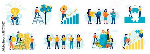 Symbol of teamwork, cooperation, partnership. Strategy, planning and success concept. Vector illustration