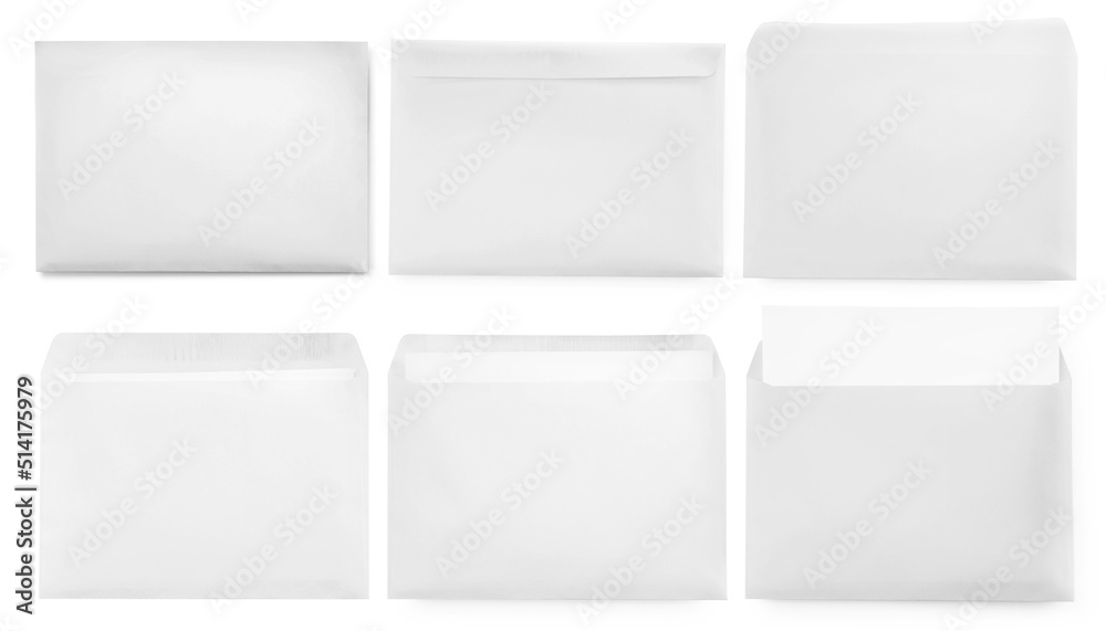 Set with blank paper envelopes on white background Set with blank paper envelopes on white background