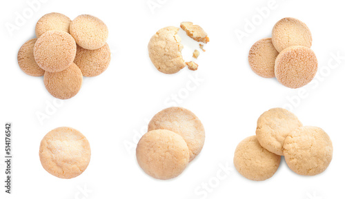 Bilde på lerret Set with tasty sugar cookies on white background, top view