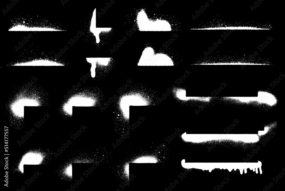 Set of spray stencil corners and borders, splashes. DIY set for making posters. Design element