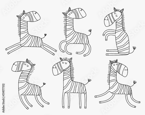 zebra animal vector line set.