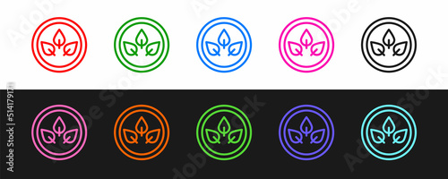Set line Vegan food diet icon isolated on black and white background. Organic, bio, eco symbol. Vegan, no meat, lactose free, healthy, fresh and nonviolent food. Vector