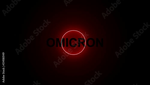 Omicron is a new strain of coronavirus. Emerging text from the dark in a neon glow