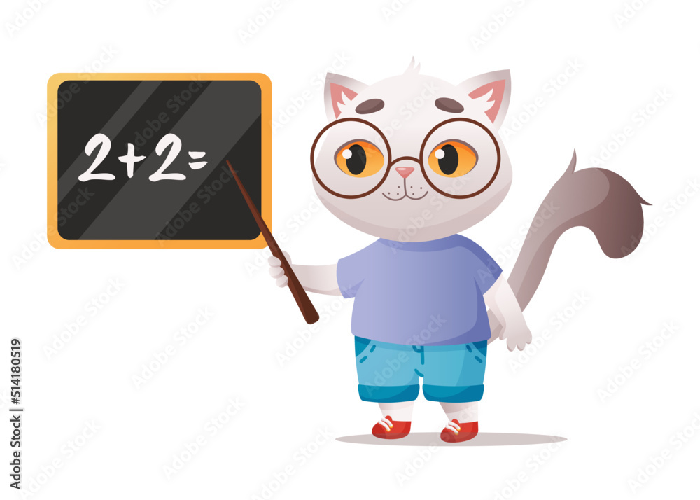 A cat pupil with a blackboard studying math in class