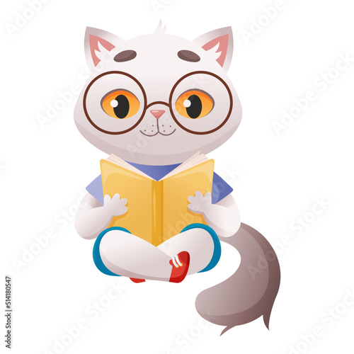 A cute vector cat reading a book