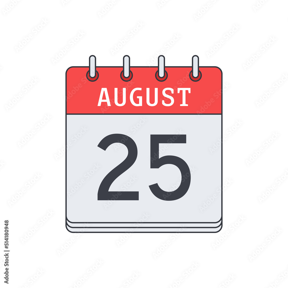August 25. Calendar icon. Vector illustration, flat design.. August 25. Calendar icon. Vector illustration, flat design..