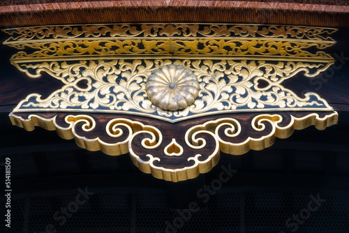 Detailed roof ornamentation, at one of the heritage buildings at Kyoto's Imperial Palace, Japan.