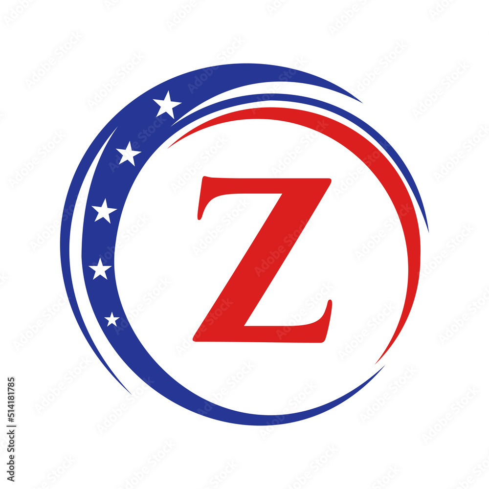 Letter Z America Logo USA Flag. Patriotic American Logo Design On Letter Z Template Letter Z America Logo USA Flag. Patriotic American Logo Design On Letter Z Template