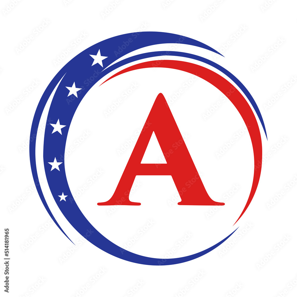 Letter A America Logo USA Flag. Patriotic American Logo Design On Letter A Template Letter A America Logo USA Flag. Patriotic American Logo Design On Letter A Template