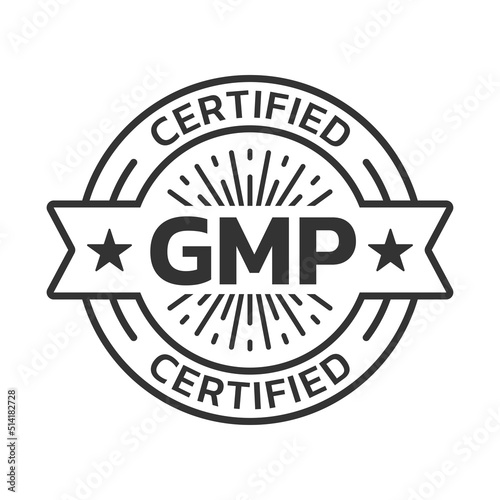 GMP certified icon or logo. Good manufacturing practice stamp or seal design. Quality standard label. Vector illustration.