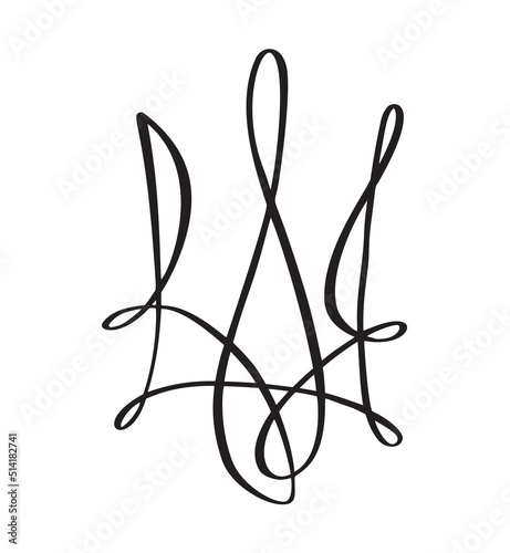 National ukrainian symbol Trident icon. Vector Hand drawn calligraphy Coat of Arms of Ukraine State emblem black color illustration flat style image