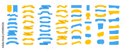 Vector Ribbon Banners in colors Ukraine flag. Ribbons Banners blue and yellow color. Vector illustration photo