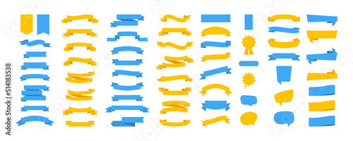 Vector Ribbon Banners in colors Ukraine flag. Ribbons Banners blue and yellow color. Vector illustration