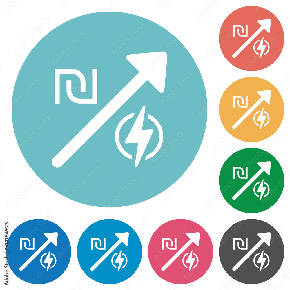Rising electricity energy israeli new shekel prices flat round icons Rising electricity energy israeli new shekel prices flat round icons