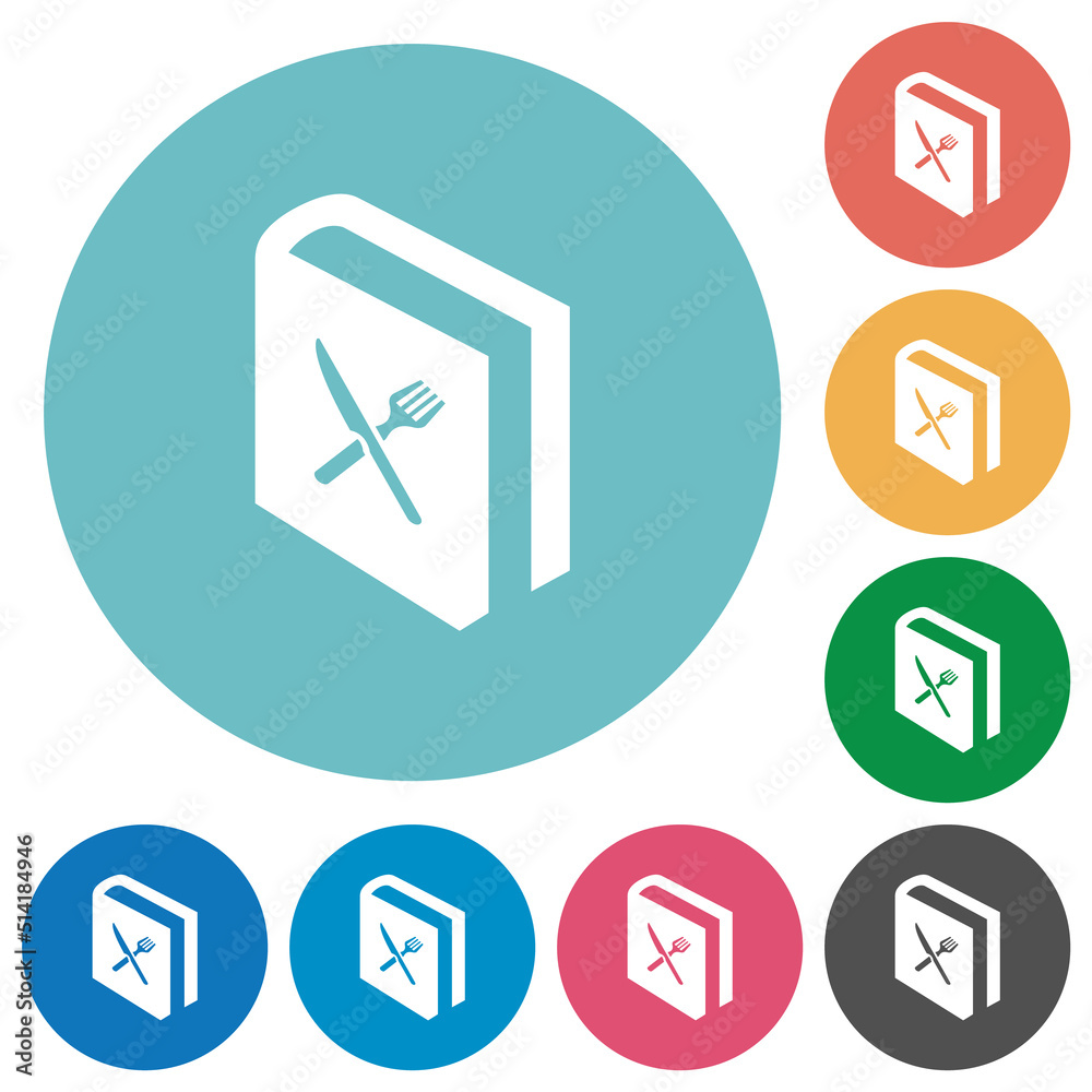 Cookbook with knife and fork flat round icons Cookbook with knife and fork flat round icons