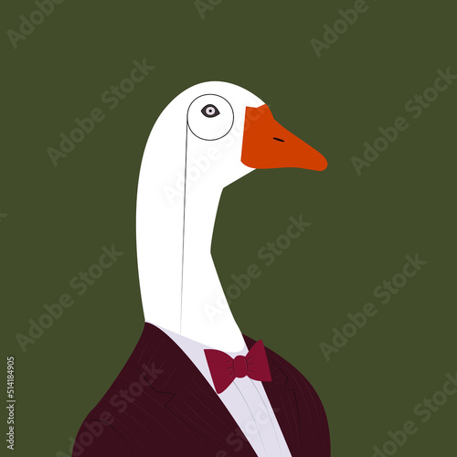 Beautiful white goose vector illustration. Goose in a jacket. business style Vector illustration