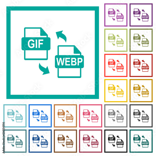 GIF WEBP file conversion flat color icons with quadrant frames