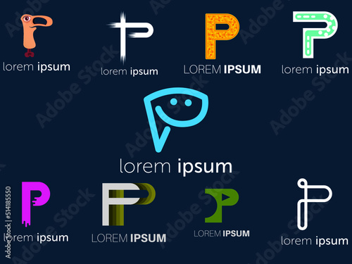 9Initial letter P logo vector design template 9 logos set, Modern Logo eps 10