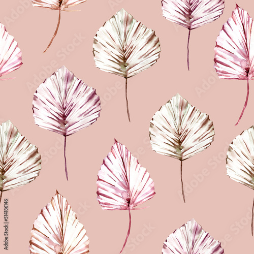 Seamless pattern with hand painted watercolor leaves. Cute design for Summer textile design, scrapbook paper, decorations. Floral seamless pattern. High quality illustration
