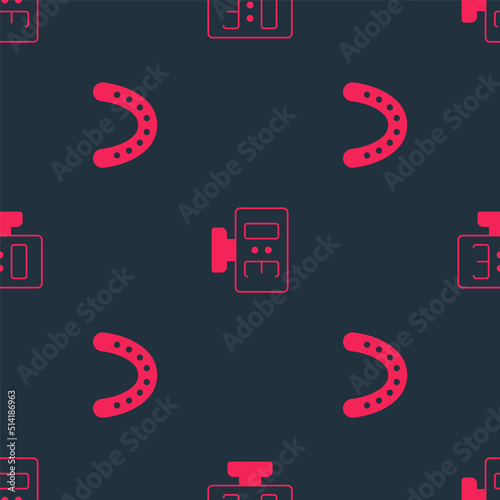 Set Mouth guard boxer and Sport mechanical scoreboard on seamless pattern. Vector
