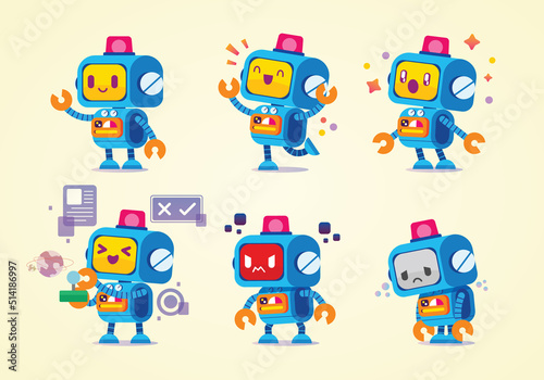 cute toy character with different pose and emotional collection set