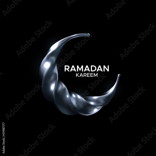 Canvas Print Ramadan Kareem sign with silver crescent moon