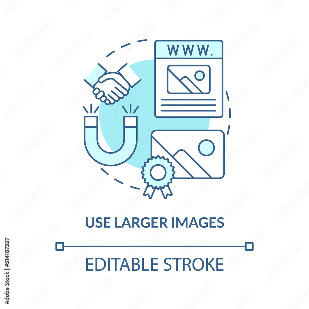 Use larger images turquoise concept icon. Making professional website abstract idea thin line illustration. Optimization. Isolated outline drawing. Editable stroke. Arial, Myriad Pro-Bold fonts used