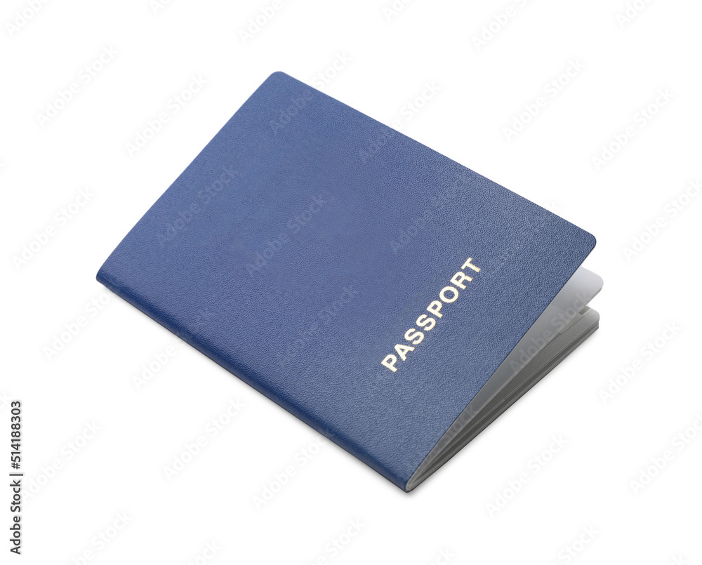 One blue passport isolated on white. Identification document One blue passport isolated on white. Identification document