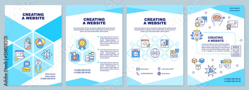 Creating website cyan brochure template. Construction. Leaflet design with linear icons. Editable 4 vector layouts for presentation, annual reports. Arial-Black, Myriad Pro-Regular fonts used