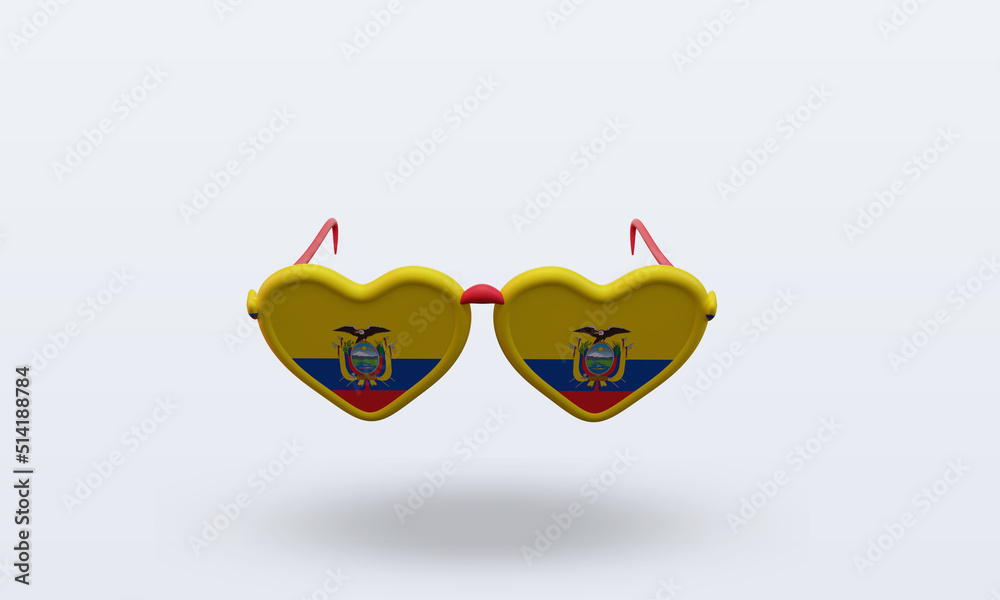 3d sunglasses love Ecuador flag rendering front view