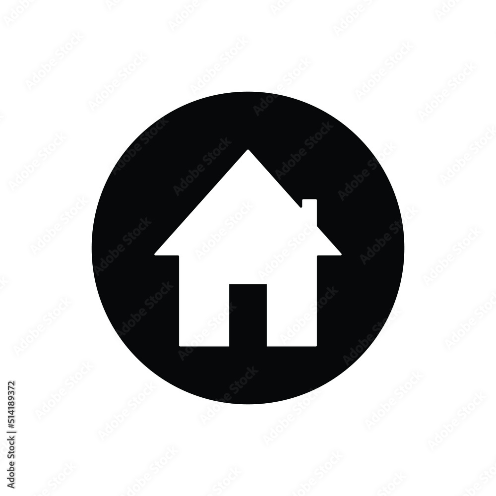 Flat Design Vector Home Icon, Black and White Shape Circle Button. House Symbol Vector Illustration. Isolated Stay Home Sign. Business Element. Flat Design Vector Home Icon, Black and White Shape Circle Button. House Symbol Vector Illustration. Isolated Stay Home Sign. Business Element.